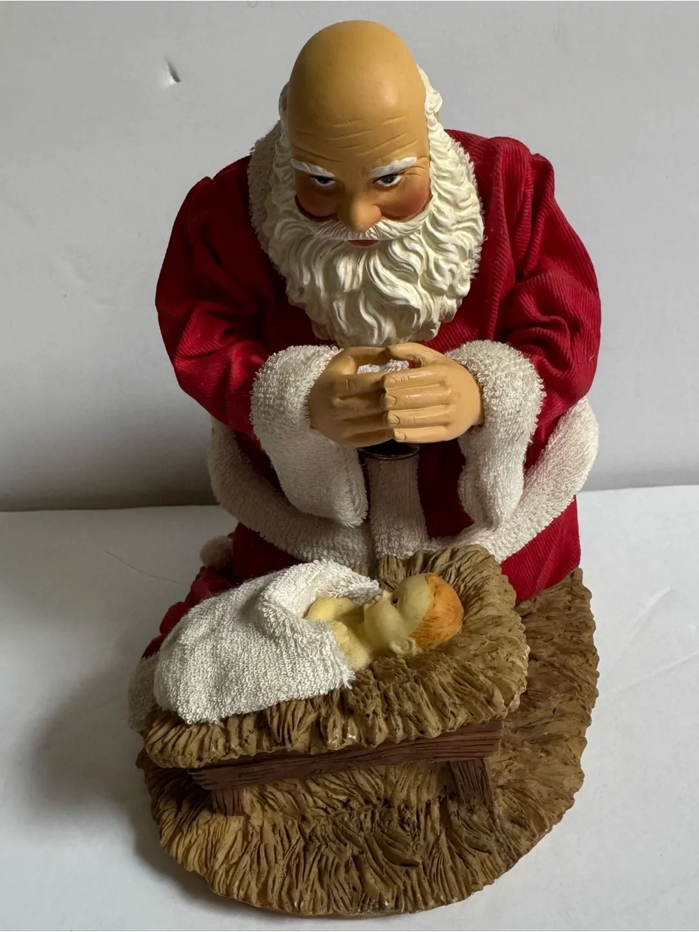 Vintage Kneeling Santa Baby Jesus Nativity Figure Christmas Decor Paper Mache